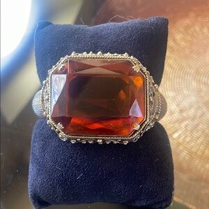 Vintage Amber Color Antique Gold Tone Metal Bracelet